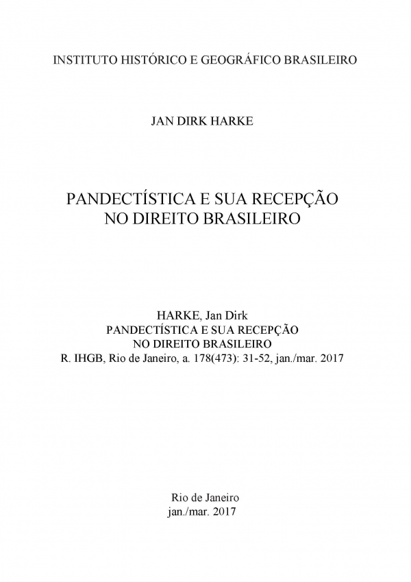 PANDECTÍSTICA E SUA RECEPÇÃO  NO DIREITO BRASILEIRO