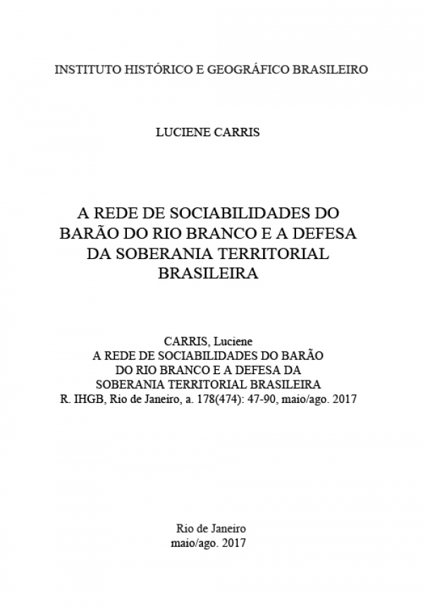 A REDE DE SOCIABILIDADES DO BARÃO DO RIO BRANCO E A DEFESA DA SOBERANIA TERRITORIAL BRASILEIRA
