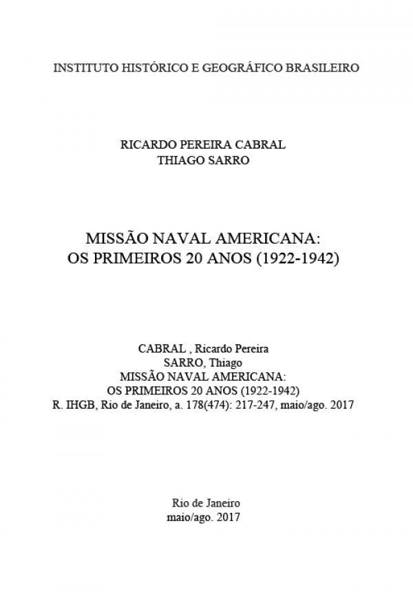 MISSÃO NAVAL AMERICANA: OS PRIMEIROS 20 ANOS (1922-1942)
