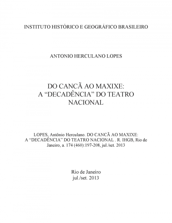 DO CANCÃ AO MAXIXE: A “DECADÊNCIA” DO TEATRO NACIONAL