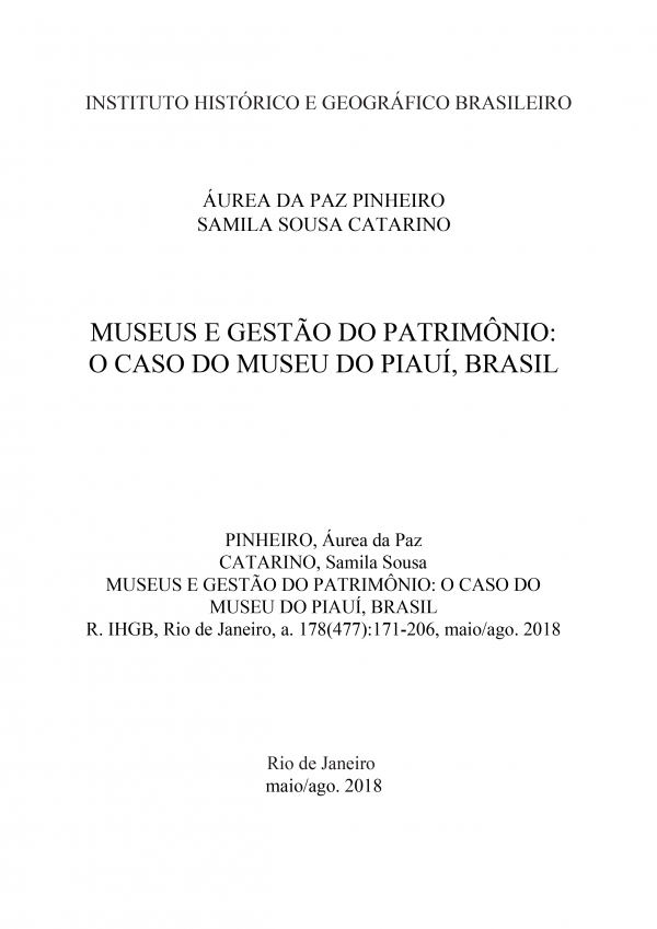 MUSEUS E GESTÃO DO PATRIMÔNIO: O CASO DO MUSEU DO PIAUÍ, BRASIL