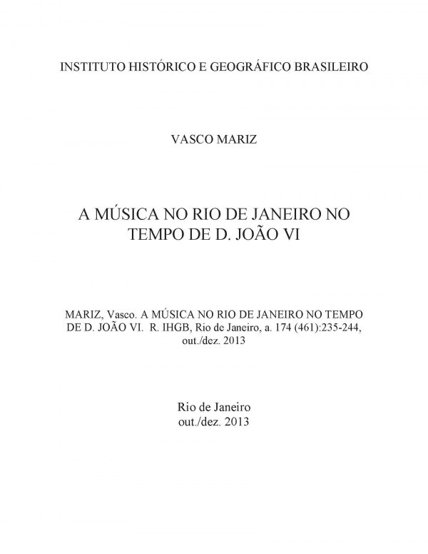A MÚSICA NO RIO DE JANEIRO NO TEMPO DE D. JOÃO VI