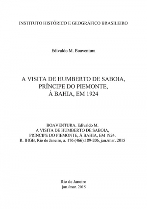 A VISITA DE HUMBERTO DE SABOIA, PRÍNCIPE DO PIEMONTE, À BAHIA, EM 1924