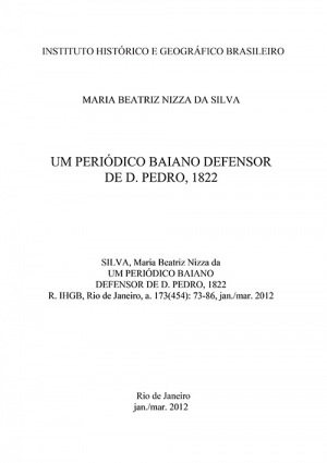UM PERIÓDICO BAIANO DEFENSOR DE D. PEDRO, 1822