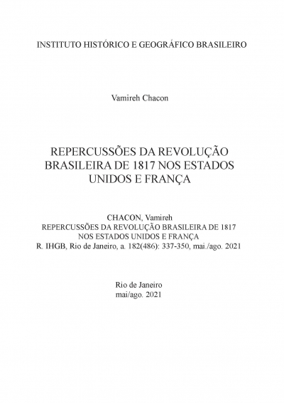 REPERCUSSÕES DA REVOLUÇÃO BRASILEIRA DE 1817 NOS ESTADOS UNIDOS E FRANÇA