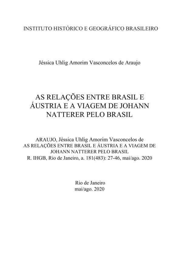 AS RELAÇÕES ENTRE BRASIL E ÁUSTRIA E A VIAGEM DE JOHANN NATTERER PELO BRASIL