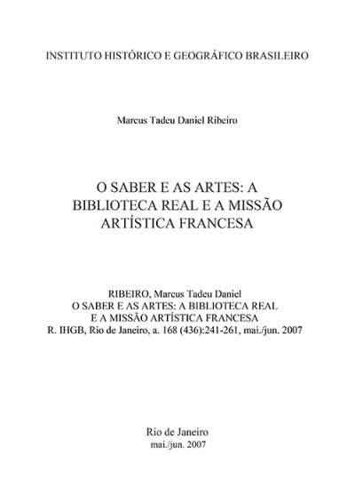 O SABER E AS ARTES: A BIBLIOTECA REAL E A MISSÃO ARTÍSTICA FRANCESA