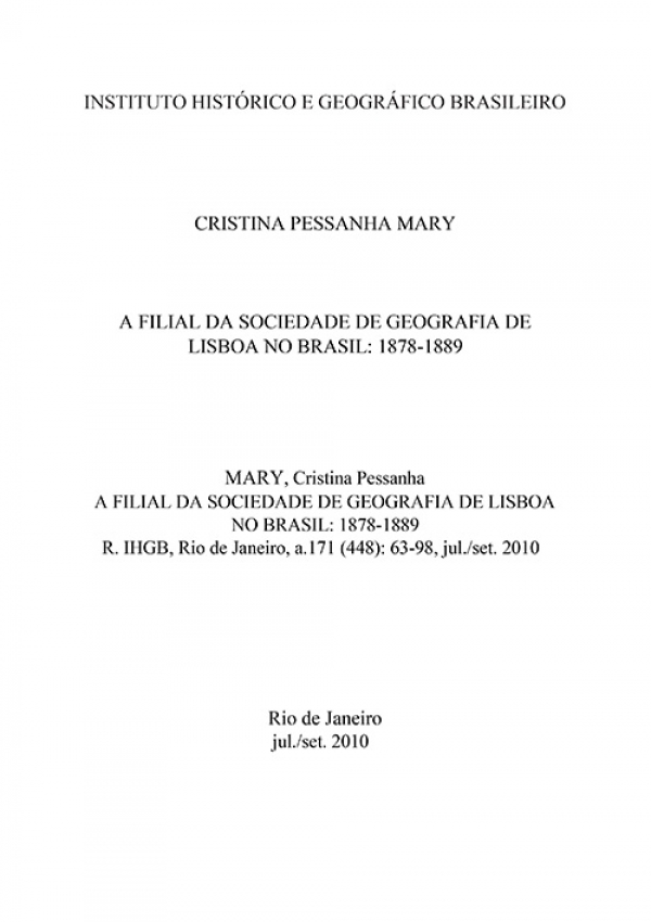 A FILIAL DA SOCIEDADE DE GEOGRAFIA DE LISBOA NO BRASIL: 1878-1889