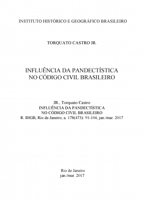 INFLUÊNCIA DA PANDECTÍSTICA  NO CÓDIGO CIVIL BRASILEIRO