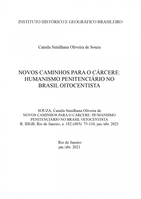 NOVOS CAMINHOS PARA O CÁRCERE: HUMANISMO PENITENCIÁRIO NO BRASIL OITOCENTISTA