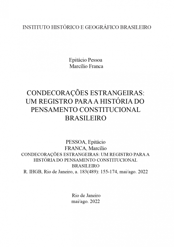 CONDECORAÇÕES ESTRANGEIRAS: UM REGISTRO PARA A HISTÓRIA DO PENSAMENTO CONSTITUCIONAL BRASILEIRO