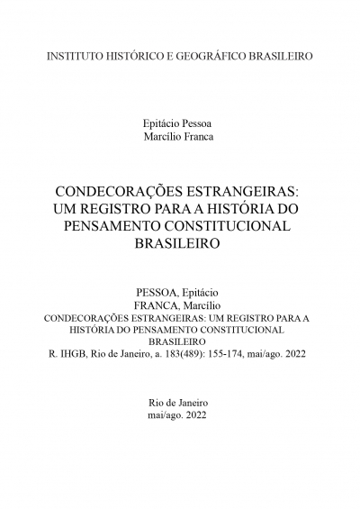 CONDECORAÇÕES ESTRANGEIRAS: UM REGISTRO PARA A HISTÓRIA DO PENSAMENTO CONSTITUCIONAL BRASILEIRO