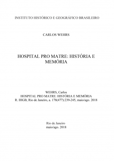 HOSPITAL PRO MATRE: HISTÓRIA E MEMÓRIA