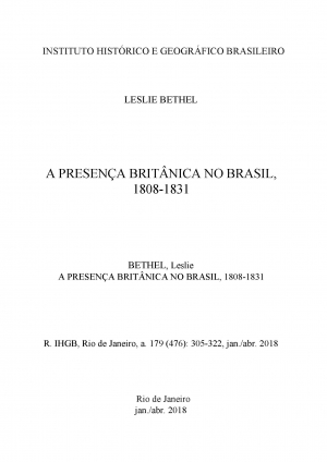 A PRESENÇA BRITÂNICA NO BRASIL, 1808-1831