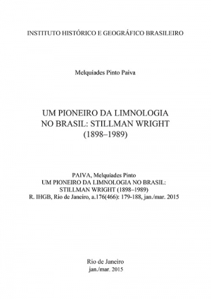 UM PIONEIRO DA LIMNOLOGIA NO BRASIL: STILLMAN WRIGHT (1898–1989)