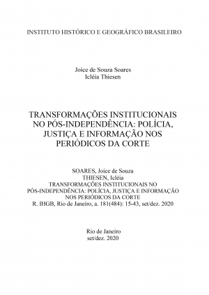 TRANSFORMAÇÕES INSTITUCIONAIS NO PÓS-INDEPENDÊNCIA: POLÍCIA, JUSTIÇA E INFORMAÇÃO NOS PERIÓDICOS DA CORTE