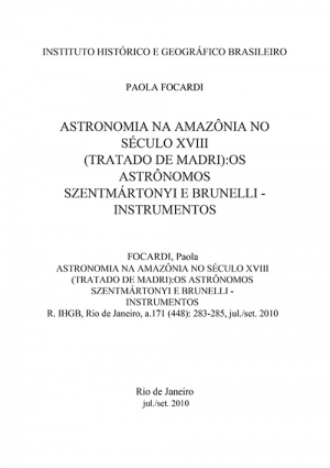 ASTRONOMIA NA AMAZÔNIA NO SÉCULO XVIII (TRATADO DE MADRI):OS ASTRÔNOMOS SZENTMÁRTONYI E BRUNELLI - INSTRUMENTOS
