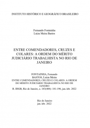 ENTRE COMENDADORES, CRUZES E COLARES: A ORDEM DO MÉRITO JUDICIÁRIO TRABALHISTA NO RIO DE JANEIRO