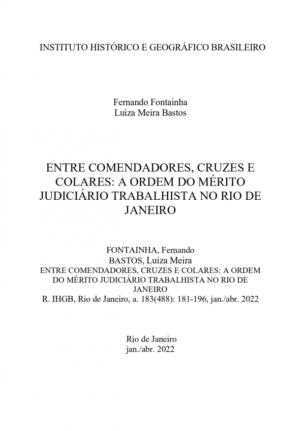 ENTRE COMENDADORES, CRUZES E COLARES: A ORDEM DO MÉRITO JUDICIÁRIO TRABALHISTA NO RIO DE JANEIRO