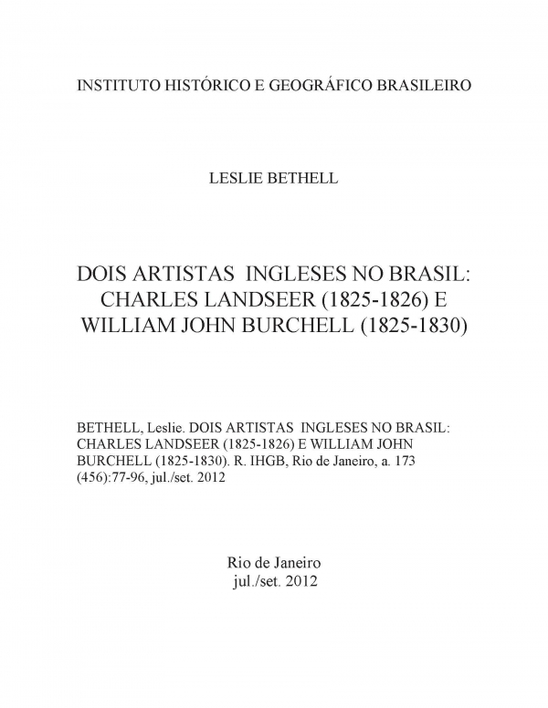 DOIS ARTISTAS INGLESES NO BRASIL: CHARLES LANDSEER (1825-1826) E WILLIAM JOHN BURCHELL (1825-1830)