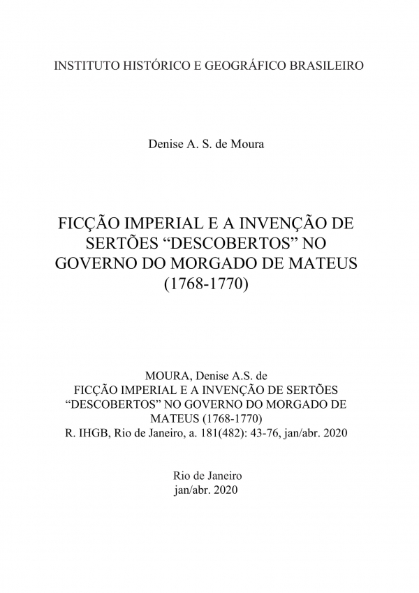 FICÇÃO IMPERIAL E A INVENÇÃO DE SERTÕES “DESCOBERTOS” NO GOVERNO DO MORGADO DE MATEUS (1768-1770)